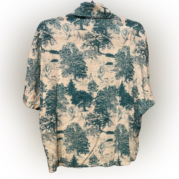 Made in Italy blue green pattern linen shirt, Size US M/L - Picture 2 of 3